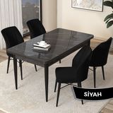 Canisa Concept Arp Serisi, Siyah Mermer Desen Masa 71 x 110 cm Sabit Mutfak Masası Takımı, 4 Sandalye - 70X110
