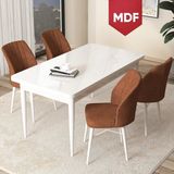 Canisa Concept Arp Serisi,MDF Beyaz Masa 70X110 Sabit Mutfak Masası Takımı, 4 Sandalye - 70 x 110 - Kiremit