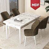 Canisa Concept Arp Serisi,MDF Beyaz Mermer Desen Masa 70X110 Sabit Mutfak Masası Takımı, 4 Sandalye - 70 x 110 - Kahverengi