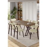 Canisa Concept Axton Serisi Sabit Mdf 90X168 Atlantik Çam Mutfak Masa Takımı 6 Krem Sandalye