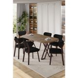 Canisa Concept Axton Serisi Sabit Mdf 90X168 Atlantik Çam Mutfak Masa Takımı 6 Siyah Sandalye