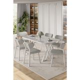 Canisa Concept Axton Serisi Sabit Mdf 90X168 Beyaz Mutfak Masa Takımı 6 Gri Sandalye