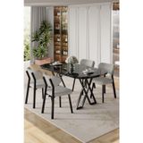 Canisa Concept Axton Serisi Sabit Mdf 90X168 Siyah Mermer Desen Mutfak Masa Takımı 4 Gri Sandalye