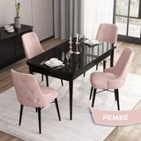 Canisa Concept Aya Serisi 80x132 cm Açılabilir Siyah Mermer Desen 4 Sandalye Pembe Mutfak Masa Takımı