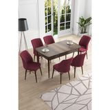 Canisa Concept Canisa Eva Serisi 80 x 132 cm Mdf Açılabilir Barok Ahşap Desen Mutfak Masa Takımı+6 Adet Sandalye - Bordo