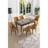 Canisa Concept Canisa Eva Serisi 80 x 132 cm Mdf Açılabilir Barok Ahşap Desen Mutfak Masa Takımı+6 Adet Sandalye - Cappuccino