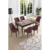 Canisa Concept Canisa Eva Serisi 80 x 132 cm Mdf Açılabilir Barok Ahşap Desen Mutfak Masa Takımı+6 Adet Sandalye - Gülkurusu