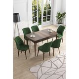 Canisa Concept Canisa Eva Serisi 80 x 132 cm Mdf Açılabilir Barok Ahşap Desen Mutfak Masa Takımı+6 Adet Sandalye - Haki Yeşili