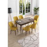 Canisa Concept Canisa Eva Serisi 80 x 132 cm Mdf Açılabilir Barok Ahşap Desen Mutfak Masa Takımı+6 Adet Sandalye - Hardal