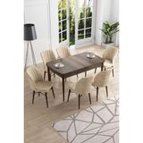 Canisa Concept Canisa Eva Serisi 80 x 132 cm Mdf Açılabilir Barok Ahşap Desen Mutfak Masa Takımı+6 Adet Sandalye - Krem