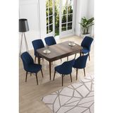 Canisa Concept Canisa Eva Serisi 80 x 132 cm Mdf Açılabilir Barok Ahşap Desen Mutfak Masa Takımı+6 Adet Sandalye - Lacivert