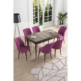 Canisa Concept Canisa Eva Serisi 80 x 132 cm Mdf Açılabilir Barok Ahşap Desen Mutfak Masa Takımı+6 Adet Sandalye - Mor