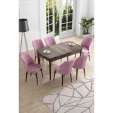 Canisa Concept Canisa Eva Serisi 80 x 132 cm Mdf Açılabilir Barok Ahşap Desen Mutfak Masa Takımı+6 Adet Sandalye - Pembe
