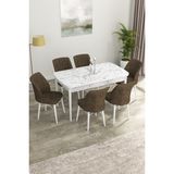 Canisa Concept Canisa Eva Serisi 80 x 132 cm Mdf Açılabilir Beyaz Mermer Desen Mutfak Masa Takımı + 6 Adet Sandalye - Kahverengi