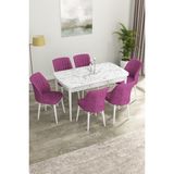 Canisa Concept Canisa Eva Serisi 80 x 132 cm Mdf Açılabilir Beyaz Mermer Desen Mutfak Masa Takımı + 6 Adet Sandalye - Mor
