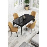 Canisa Concept Canisa Rio Serisi 80 x 132 cm Mdf Açılabilir Siyah Mermer Desen Mutfak Masa Takımı + 4 Adet Sandalye - Cappuccino
