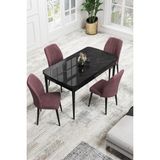 Canisa Concept Canisa Rio Serisi 80 x 132 cm Mdf Açılabilir Siyah Mermer Desen Mutfak Masa Takımı + 4 Adet Sandalye - Gülkurusu