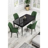 Canisa Concept Canisa Rio Serisi 80 x 132 cm Mdf Açılabilir Siyah Mermer Desen Mutfak Masa Takımı + 4 Adet Sandalye - Haki Yeşili
