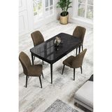 Canisa Concept Canisa Rio Serisi 80 x 132 cm Mdf Açılabilir Siyah Mermer Desen Mutfak Masa Takımı + 4 Adet Sandalye - Kahverengi