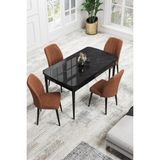 Canisa Concept Canisa Rio Serisi 80 x 132 cm Mdf Açılabilir Siyah Mermer Desen Mutfak Masa Takımı + 4 Adet Sandalye - Kiremit