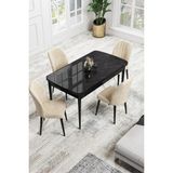 Canisa Concept Canisa Rio Serisi 80 x 132 cm Mdf Açılabilir Siyah Mermer Desen Mutfak Masa Takımı + 4 Adet Sandalye - Krem
