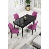 Canisa Concept Canisa Rio Serisi 80 x 132 cm Mdf Açılabilir Siyah Mermer Desen Mutfak Masa Takımı + 4 Adet Sandalye - Mor