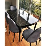 Canisa Concept Canisa Via Açılabilir Siyah Mermer Desen Mutfak Masası Takımı Masa+4 Füme Sandalye