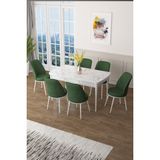 Canisa Concept Canisa Zen Serisi Açılabilir Mdf Beyaz Mermer Desen Mutfak Masa Takımı+6 Adet Sandalye (80 x 132 Cm) - Haki Yeşili