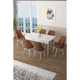 Canisa Concept Canisa Zen Serisi Açılabilir Mdf Beyaz Mermer Desen Mutfak Masa Takımı+6 Adet Sandalye (80 x 132 Cm) - Kiremit