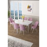 Canisa Concept Canisa Zen Serisi Açılabilir Mdf Beyaz Mermer Desen Mutfak Masa Takımı+6 Adet Sandalye (80 x 132 Cm) - Pembe