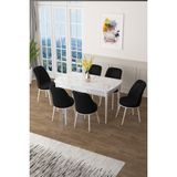 Canisa Concept Canisa Zen Serisi Açılabilir Mdf Beyaz Mermer Desen Mutfak Masa Takımı+6 Adet Sandalye (80 x 132 Cm) - Siyah