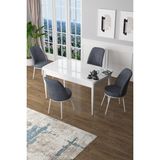 Canisa Concept Canisa Zen Serisi Açılabilir Mdf Beyaz Mutfak Masa Takımı+4 Adet Sandalye (80 x 132 Cm) - Füme