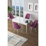 Canisa Concept Canisa Zen Serisi Açılabilir Mdf Beyaz Mutfak Masa Takımı+4 Adet Sandalye (80 x 132 Cm) - Mor