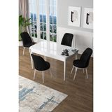 Canisa Concept Canisa Zen Serisi Açılabilir Mdf Beyaz Mutfak Masa Takımı+4 Adet Sandalye (80 x 132 Cm) - Siyah