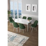 Canisa Concept Canisa Zen Serisi Açılabilir Mdf Beyaz Mutfak Masa Takımı+6 Adet Sandalye (80 x 132 Cm) - Haki Yeşili