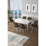 Canisa Concept Canisa Zen Serisi Açılabilir Mdf Beyaz Mutfak Masa Takımı+6 Adet Sandalye (80 x 132 Cm) - Kahverengi