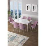 Canisa Concept Canisa Zen Serisi Açılabilir Mdf Beyaz Mutfak Masa Takımı+6 Adet Sandalye (80 x 132 Cm) - Pembe