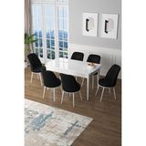 Canisa Concept Canisa Zen Serisi Açılabilir Mdf Beyaz Mutfak Masa Takımı+6 Adet Sandalye (80 x 132 Cm) - Siyah
