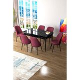 Canisa Concept Canisa Zen Serisi Açılabilir Mdf Siyah Mermer Desen Mutfak Masa Takımı+6 Adet Sandalye (80 x 132 Cm) - Bordo