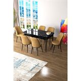 Canisa Concept Canisa Zen Serisi Açılabilir Mdf Siyah Mermer Desen Mutfak Masa Takımı+6 Adet Sandalye (80 x 132 Cm) - Cappuccino