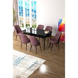 Canisa Concept Canisa Zen Serisi Açılabilir Mdf Siyah Mermer Desen Mutfak Masa Takımı+6 Adet Sandalye (80 x 132 Cm) - Gülkurusu