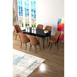 Canisa Concept Canisa Zen Serisi Açılabilir Mdf Siyah Mermer Desen Mutfak Masa Takımı+6 Adet Sandalye (80 x 132 Cm) - Kiremit