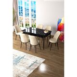 Canisa Concept Canisa Zen Serisi Açılabilir Mdf Siyah Mermer Desen Mutfak Masa Takımı+6 Adet Sandalye (80 x 132 Cm) - Krem