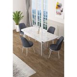 Canisa Concept Canisa Zen Serisi Mdf Açılabilir Beyaz Mermer Desenli Mutfak Masası Takımı+4 Füme Sandalye