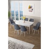 Canisa Concept Canisa Zen Serisi Mdf Açılabilir Beyaz Mermer Desenli Mutfak Masası Takımı+6 Füme Sandalye