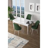 Canisa Concept Canisa Zen Serisi Mdf Açılabilir Beyaz Mutfak Masası Takımı+4 Haki Yeşili Sandalye