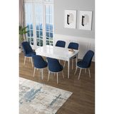 Canisa Concept Canisa Zen Serisi Mdf Açılabilir Beyaz Mutfak Masası Takımı+6 Lacivert Sandalye