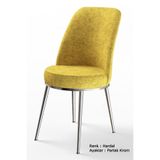 Canisa Concept Dexa Serisi Hardal Sarısı Mutfak Sandalyesi, Parlak Krom Metal Ayaklar, 45x42 cm Oturum Alanı