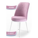 Canisa Concept Dexa Serisi Pembe Renk 4 Adet Sandalye, Jerry Kumaş, Metal Ayaklar Beyaz