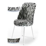 Canisa Concept Dexa Serisi, Üst Kalite Mutfak Sandalyesi, 6 Adet Zebra Desen Sandalye, Metal Beyaz Iskeletli